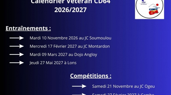 Calendrier Vétéran entrainement et compétition du CD64 2026/2027
